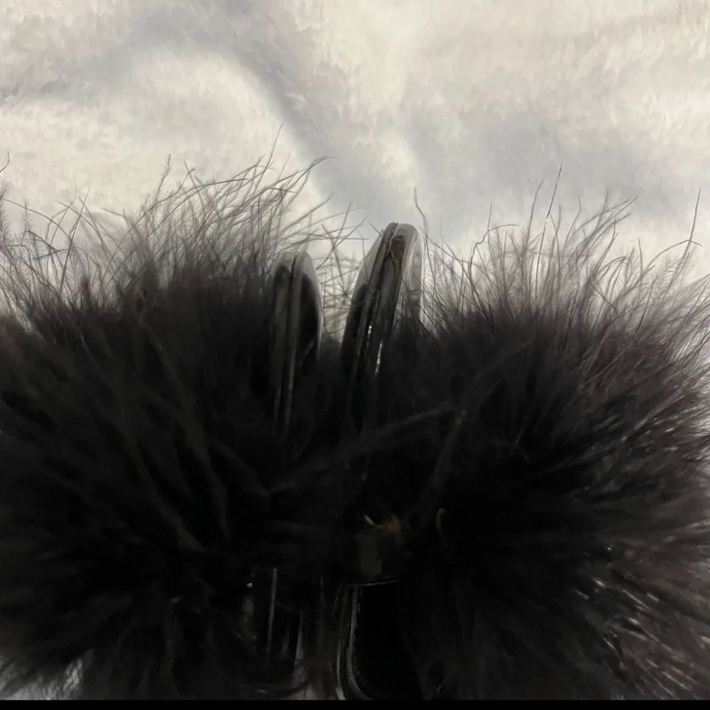 DOLCE & GABBANA Keira sandal heel black feather EU 37 105mm leather cocktail new - Picture 10 of 10